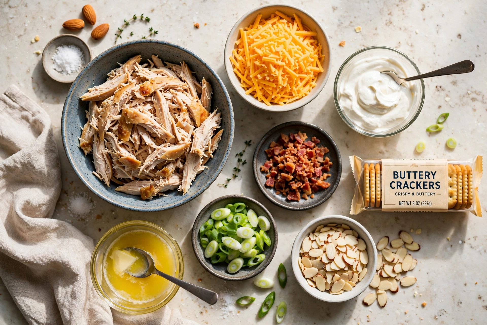 Ingredients for chicken casserole arranged on a counter